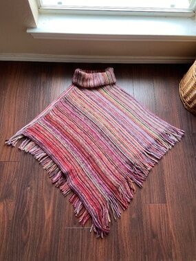 KEREN HART Cowl Neck Wool Blend Poncho Multicolor S/M